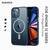 suaioce for iphone 12 pro max 12 mini case for magsafe wireless charging luxury matte transparent magnectic cover metal button