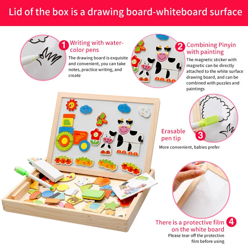 Wooden Refrigerator Magnet Fridge Stickers Animal Cartoon Colorful Kids Toys Children Educational Puzzle Board Creativity Game | Спорт и