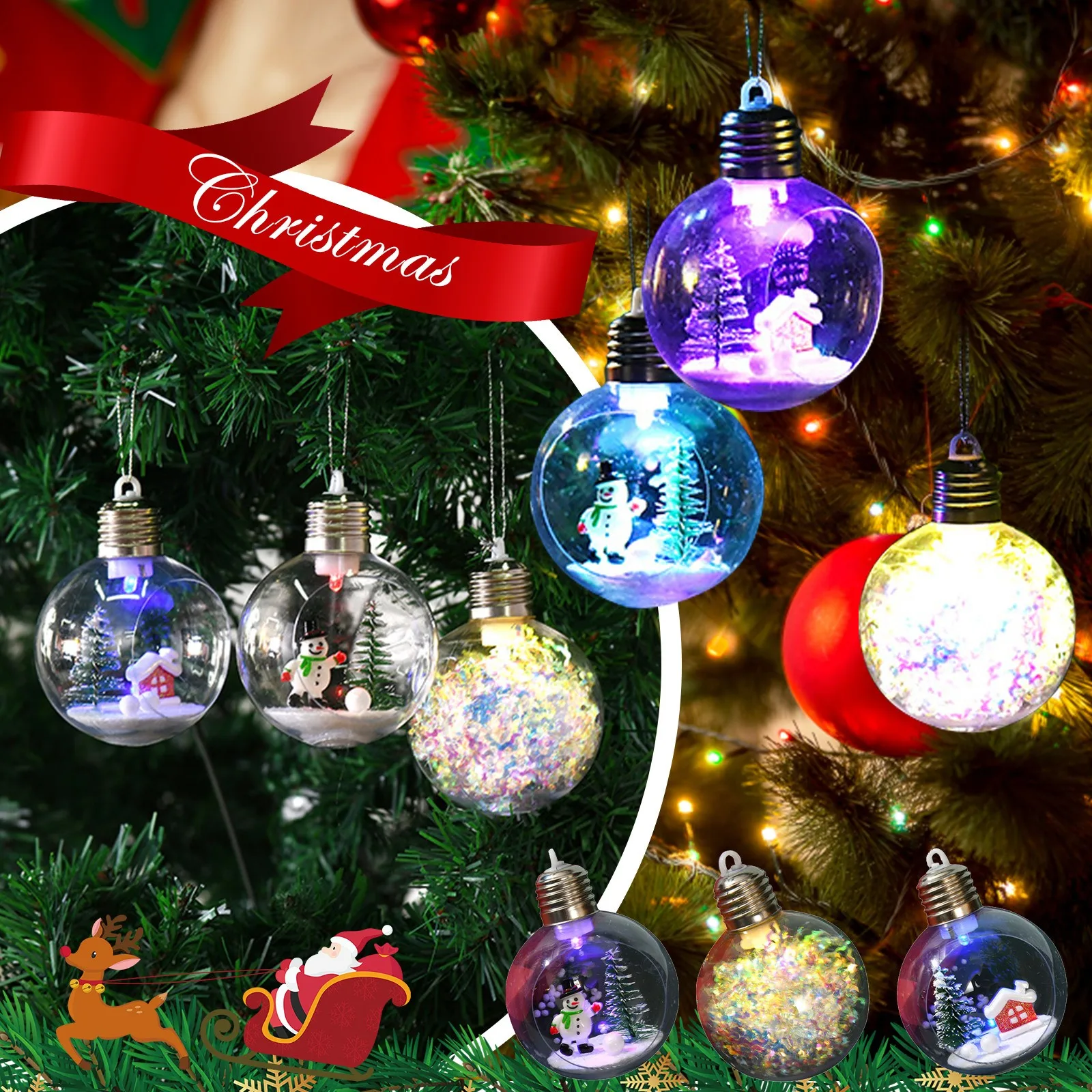 

2pc Clear Christmas Ornaments Balls With Led Lights Party Diy Xmas Tree Hanging Pendant Gifts Box Home Decor Plastic Bauble