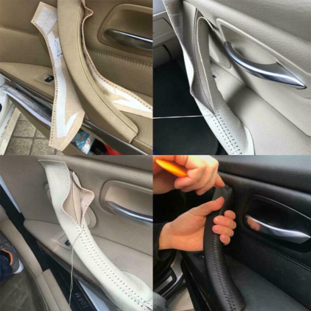 

Car Interior Door Handle Hand Sewing Cover Micro Leather Door Panel Pull Handle Cover Frame for BMW 3 Series E90 e91 E93 05-12