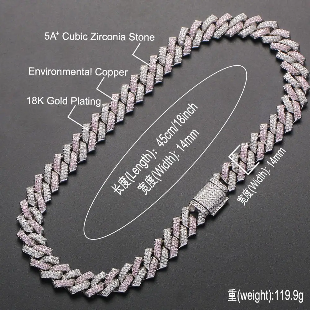 

14mm Miami Newest Heavy Box Clasp Cuban Link Chain Heavy Iced Zircon Necklace Choker Bling Bling Hip hop Jewelry For Men