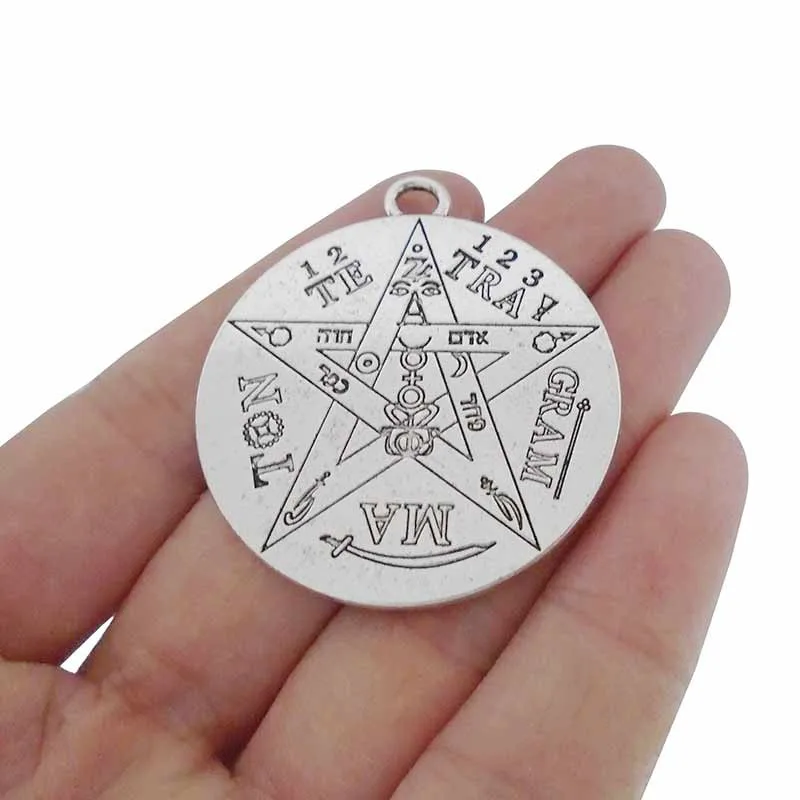 

3 x Large Round 2 Sided Carved Pentagram Pentacle Wiccan Pagan Charms Pendants Fit Necklace Jewelry Making 40mm