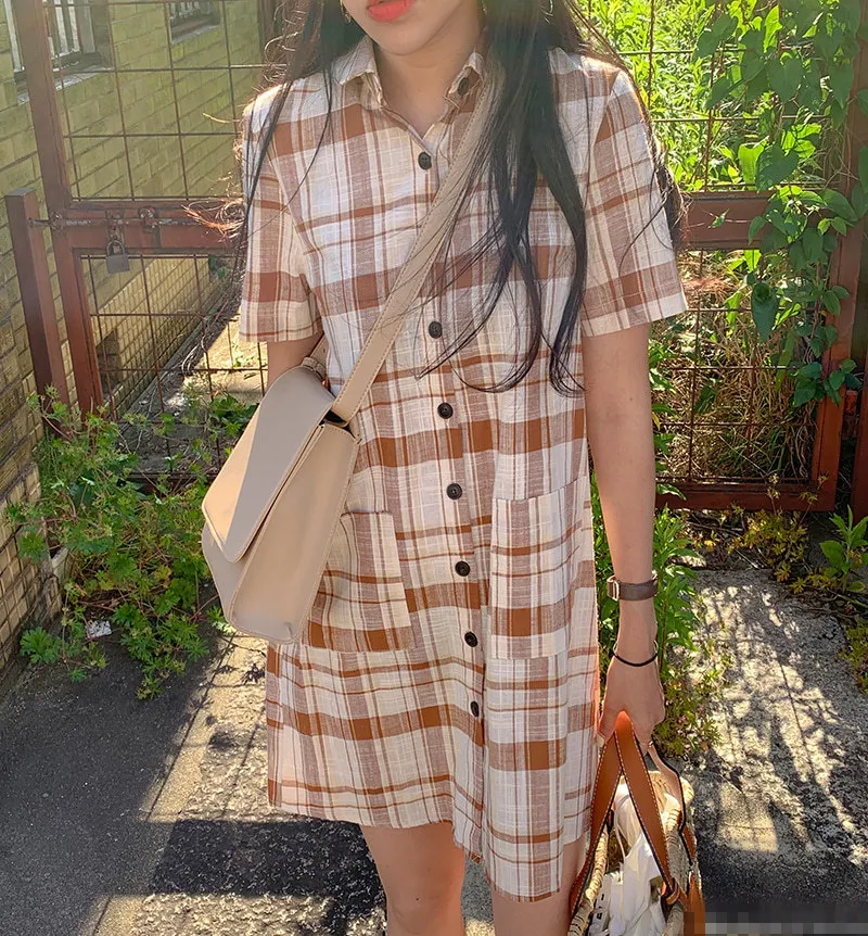 Новое летнее платье размера плюс для девочек Boho хлопковое клетчатое женское