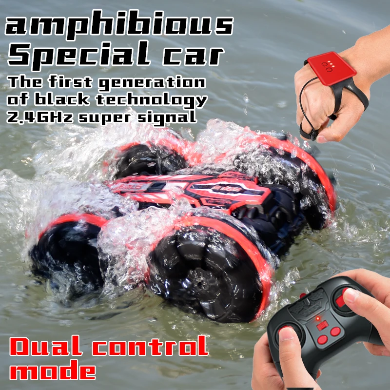

New Stunt RC Car 1200mAh 4wd Water Land 2in1 Remote Control Car 2.4G Double Side Flip Amphibious RC Drift Car Toys for Kid Gift