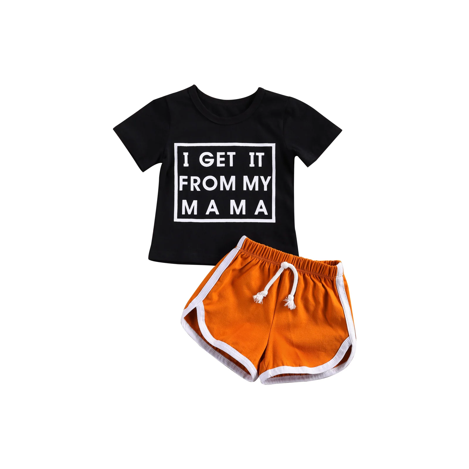 

Baby Boy Short Sleeve + Shorts, I GET IT FROM MY MAMA Letter Print Elastic Waist Summer Clothing