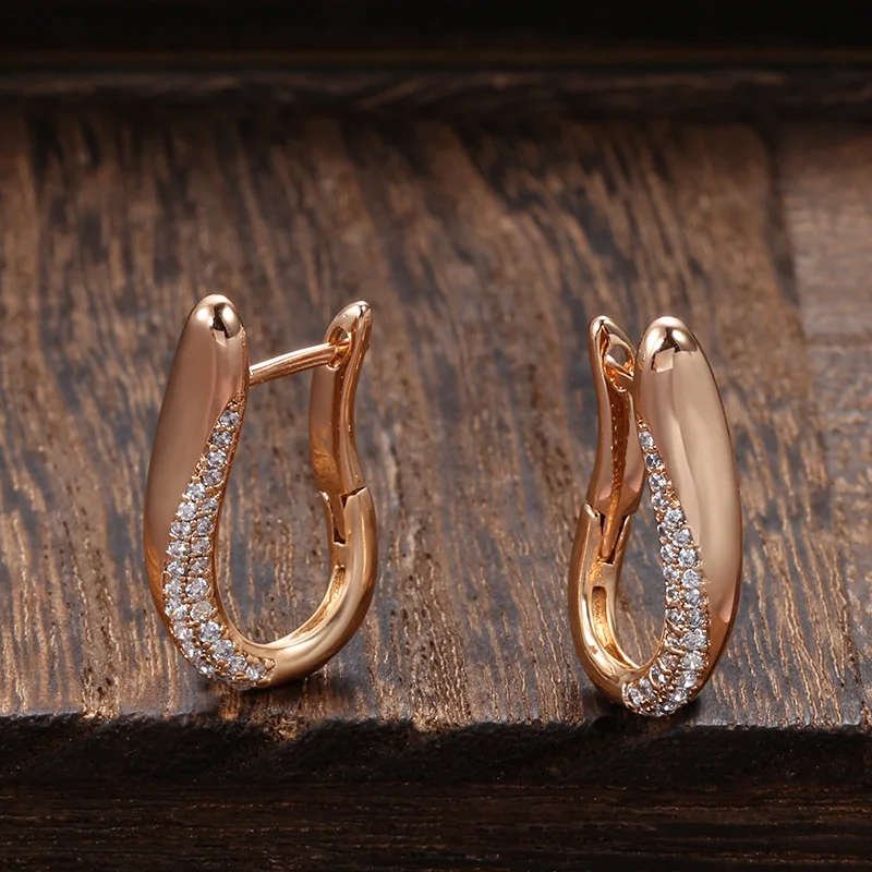 

Fashion Minimalist Style 585 Rose Gold Drop Earrings Geometric Lines Natural Zircon Earrings for Women Fine Jewelry