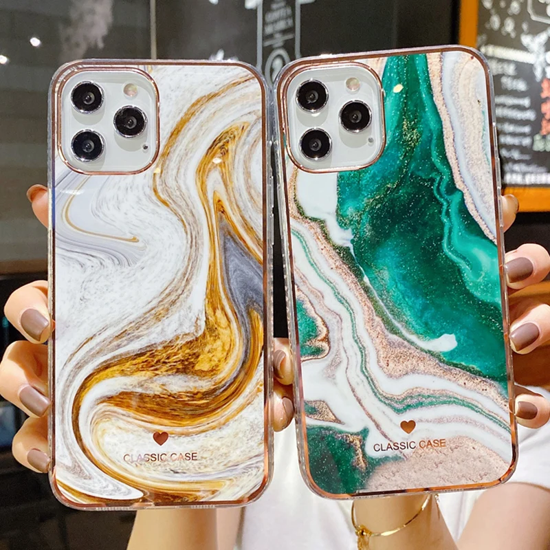 

Luxury Bling Gold Plating Phone Cases For iphone 12 Mini XS 11 Pro Max XR X 8 7 Plus SE 2020 Case Silicone Marble Back Cover