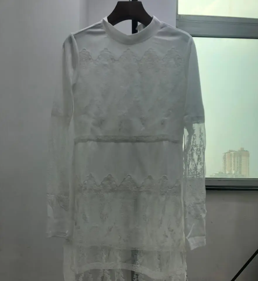 Женское белое платье-рубашка большого размера кружевное платье весенне-осеннее