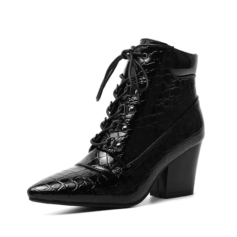 Женские ботильоны на шнуровке винно-красные черные в готическом стиле