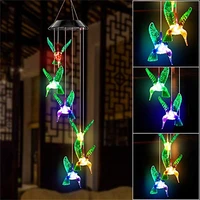 led colorful solar power wind chime crystal hummingbird butterfly waterproof outdoor windchime solar light for garden outdoor