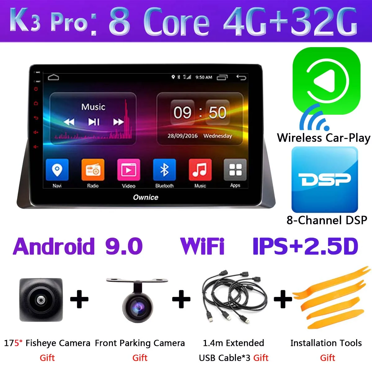 Панорамная камера 360 ° 1 din Android 9,0 8 ядерный 4 Гб+ 64 Гб DSP SPDIF CarPlay Автомобильный gps радио плеер для Honda Accord 8th 2008-2013 - Цвет: K3 Pro CarPlay