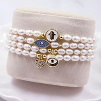 natural pearl turkish evil eye bracelet women classic hearthandcross weave baroque freshwater pearls charm bangle jewelry gift