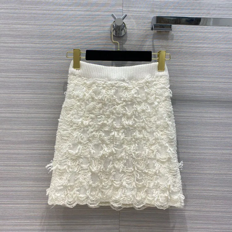 Luxury Brand White Skirts for Women Summer 2020 Retro Double Pocket A Line Skirts Elegant Feather Fringes High Waist Skirts Lady
