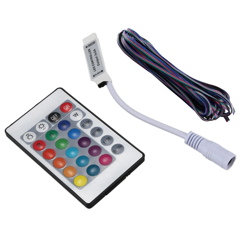 

2 Pcs RGB LED Strip Parts: 1 Pcs 4 Colors 10M RGB Wire Cable Extension Cable For LED Strip RGB 5050 3528 Rope & 1 Pcs 24 Buttons