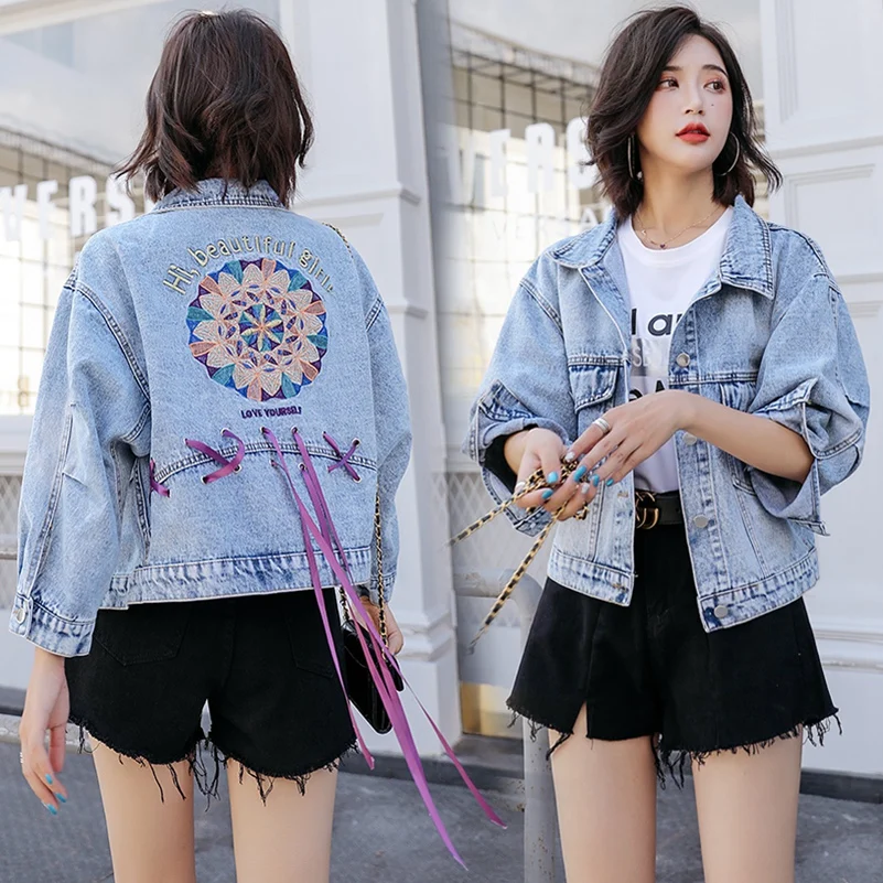 Модная новинка 2021 свободная Тяжелая Рабочая короткая джинсовая куртка на