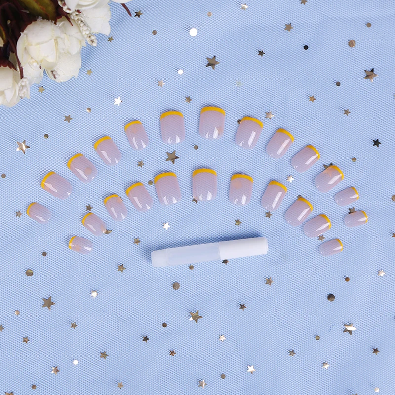 

24pcs/box French Simple Wear Fake Nails Press On Finished Patch Full Cover Mid-length Size False Nails With Glue