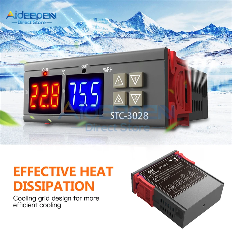 STC-3008 3018 3028 AC 110V 220V DC 12V 24V 10A Двойной Цифровой температурный контроллер гигрометр Отопление охлаждение два релейных выхода