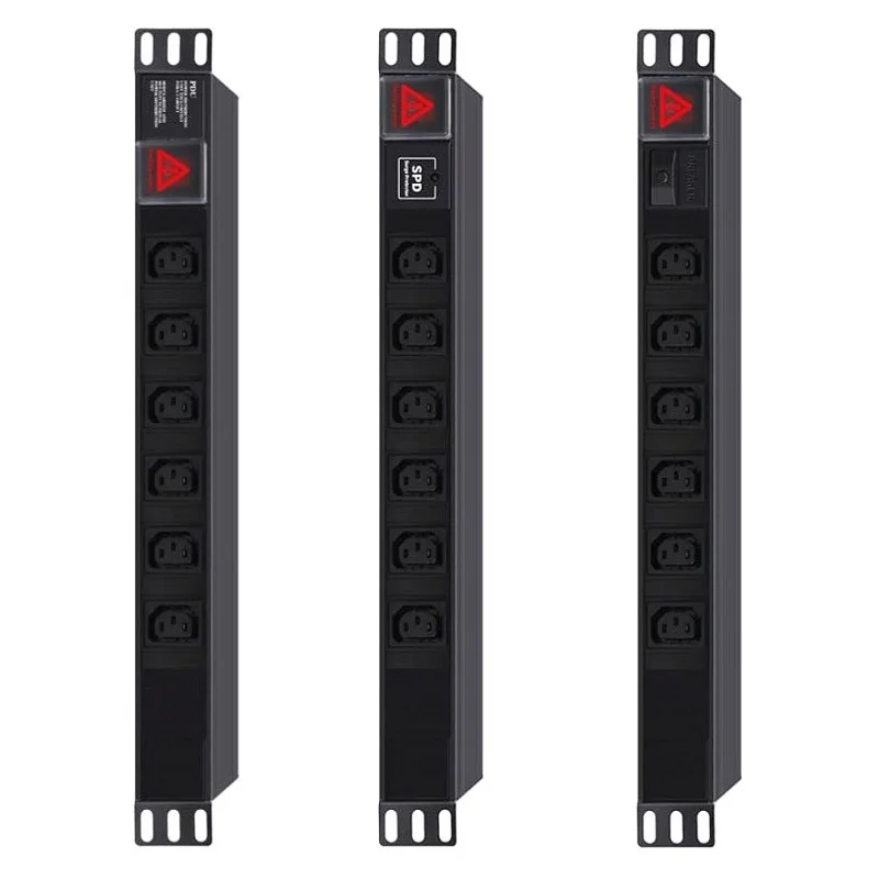 PDU стойка сетевого шкафа 6 IEC C13 гнездовой переключатель SPD Защитная сетевая лента