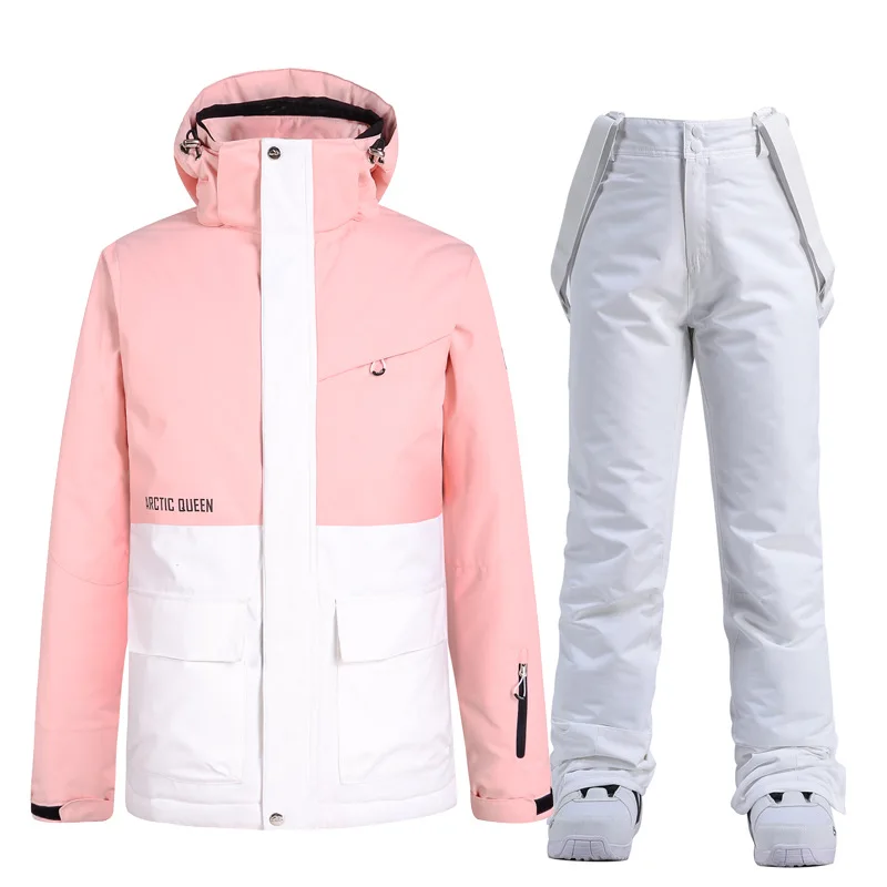 1-2Pcs Fashion Snowboard Ski Suit Jackets and Pants Warm Waterproof Snowsuit Women's Outdoor Winter Snow Coat Hooded New 2021