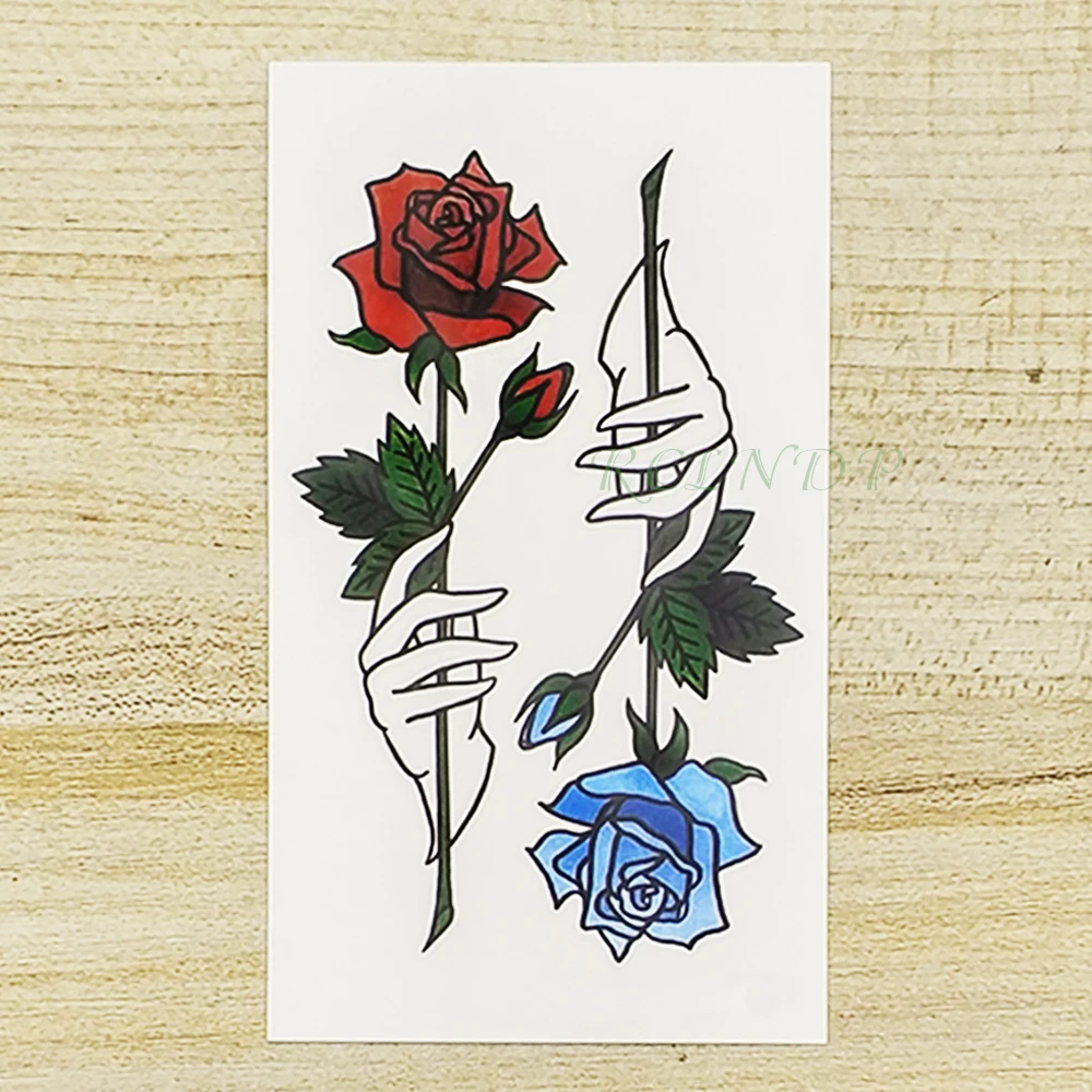 Водостойкие временные тату наклейки красная синяя Роза фальшивые флэш татуаж