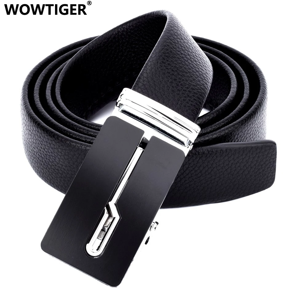 WOWTIGER Men's Belt Luxury Brand Fashion Automatic Buckle High Quality Black Wear-resistant Leather Belts for Men 3.5cm Width