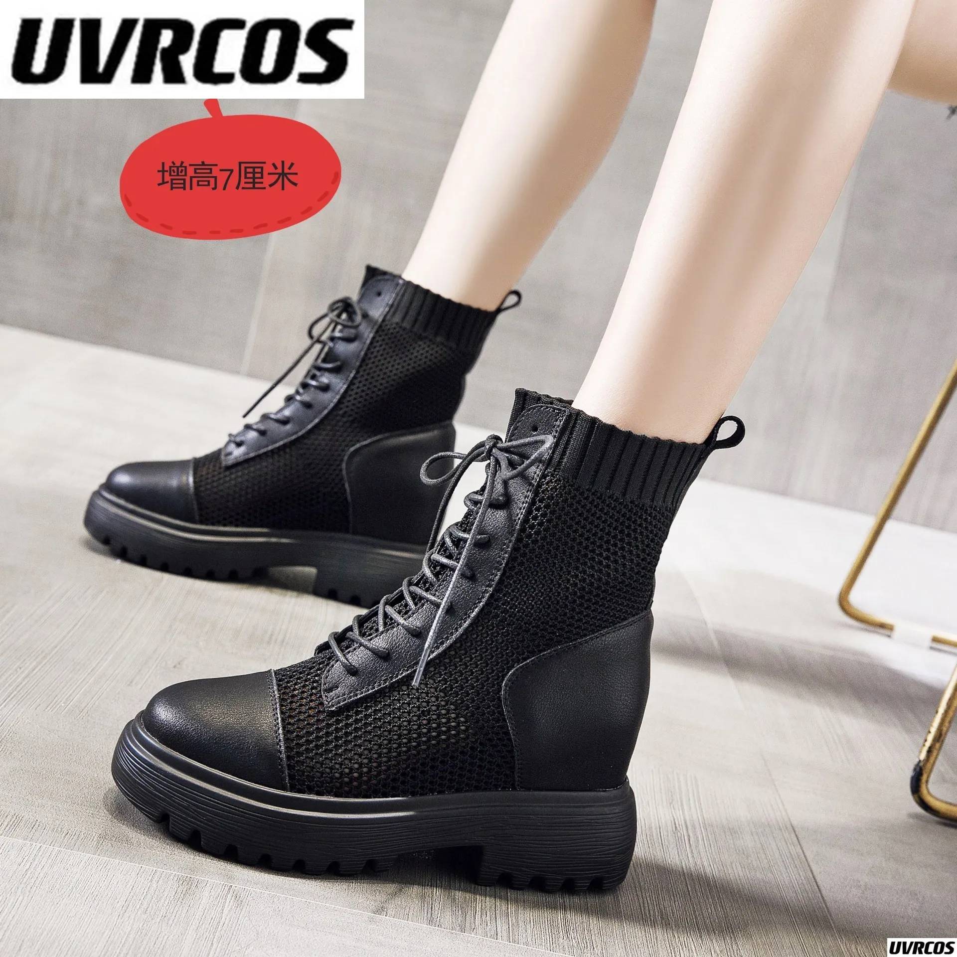 2022 New Inner height Mesh Martin boots Summer thin breathable hollow mesh boots thick elastic ankle boots for women