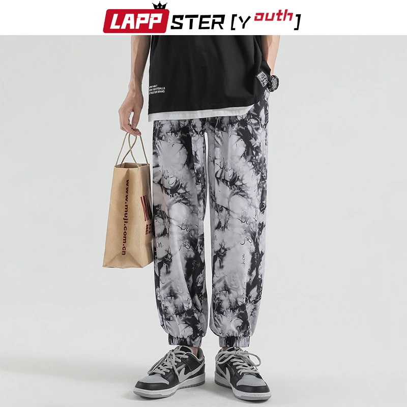 

LAPPSTER-Youth Men Harajuku Tie Dye Baggy Sweatpants 2021 Mens Japanese Streetwear Vintage Y2k Joggers Male Hip Hop Black Pants