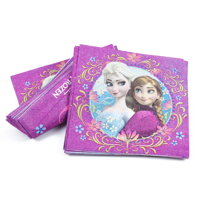 8pcs Napkins Новые предметы для вечеринки принцессы Эльзы и Анны, тарелки, чашки с воздушными шариками для девочек, друзей, дня рождения, семейные вечерние декорации, одноразовая посуда - Color: 8pcs Napkins