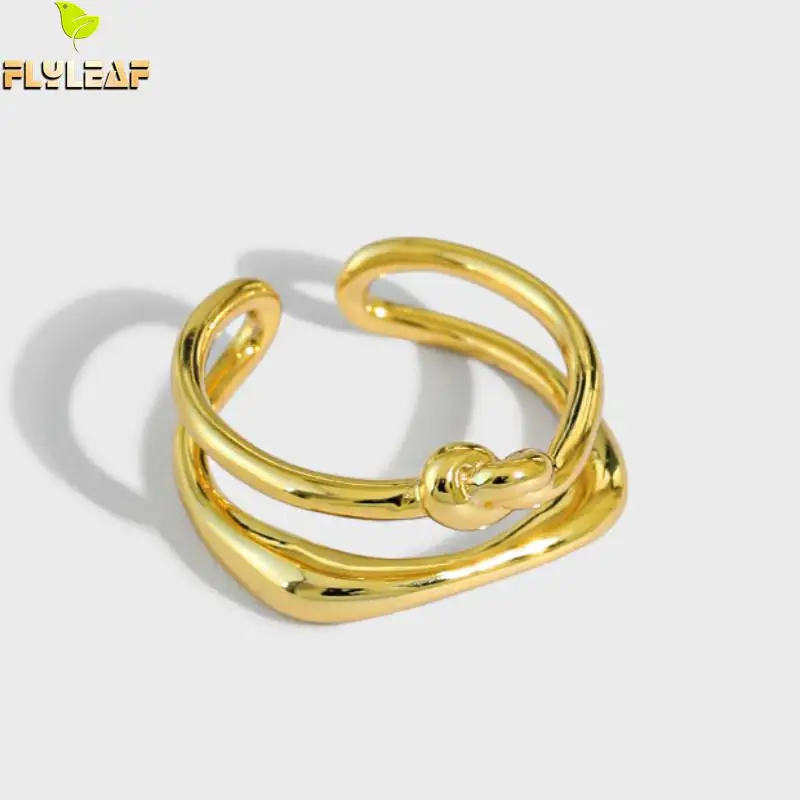 

925 Sterling Silver Double Knot Open Rings For Women 14k Gold Jewelry Ins Pop Style Lady Girl Birthday Gift Flyleaf