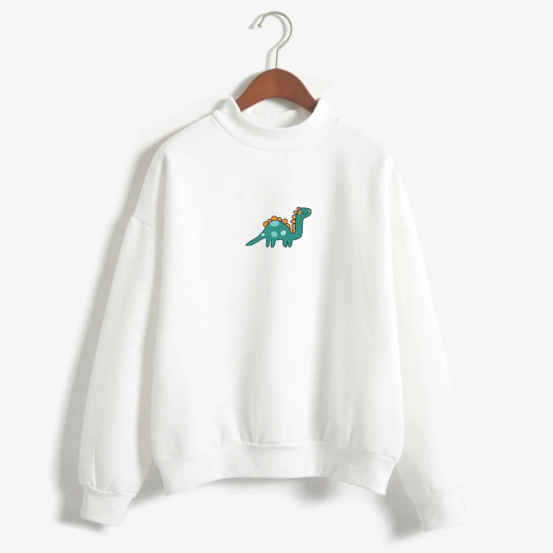 

Autumn Winter Hoodie Casual Harajuku Kawaii Cute Dinosaur Cartoon Print Sweatshirt Women Fleece Turtleneck Tops Friends Clothing