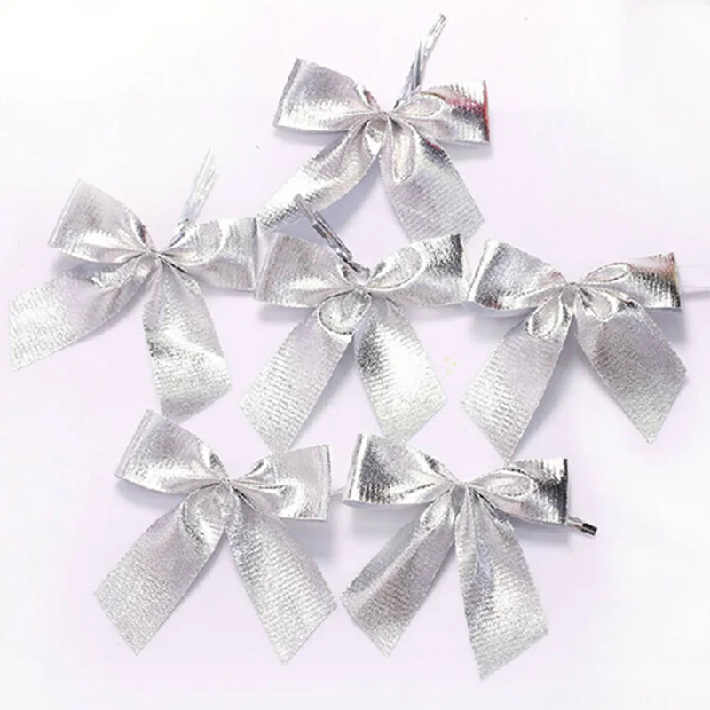 silver 12 шт. красивый бант, Рождественское украшение, Рождественская елка, праздничные вечерние бантики для дома, фенечки, украшение на год - Цвет: silver