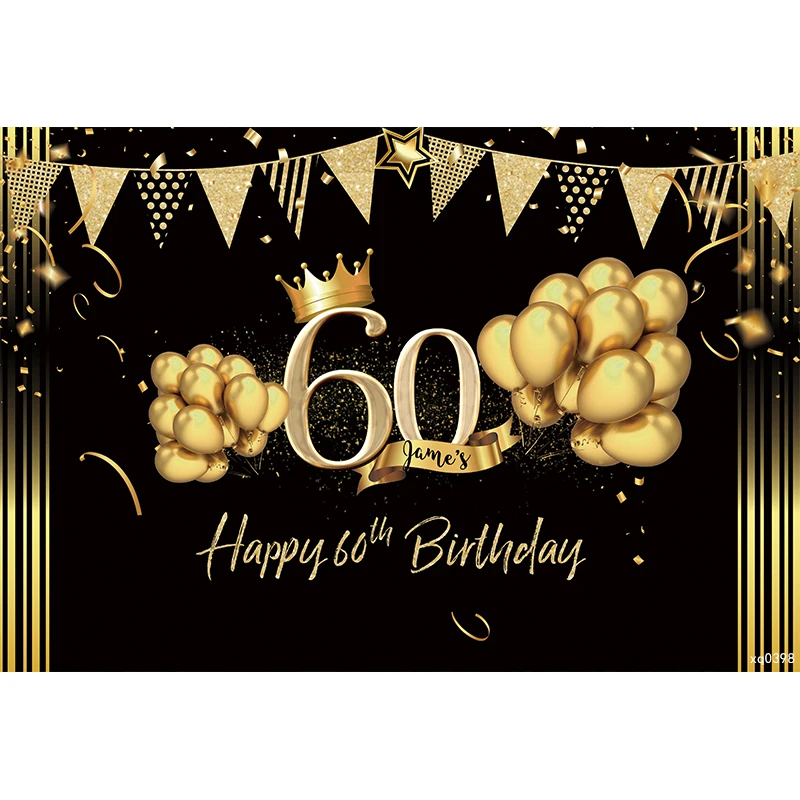 Фотофоны для взрослых на день рождения InMemory черные золотые блестки флажки шары