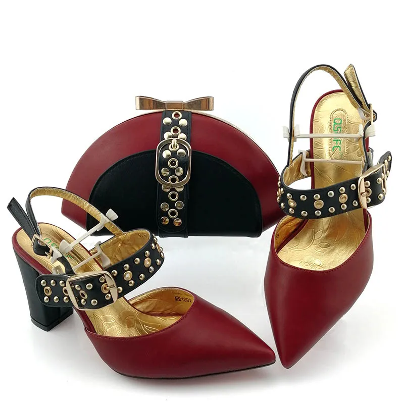 

Metal decoration Ladies Shoes with Matching Bags Set Pink Color African Shoes and Bags Matching Set High Heel Women Party Pumps