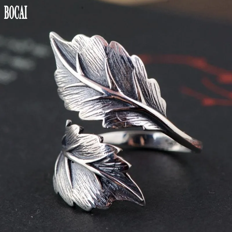 

100% real S925 pure silver ring for female antique crafts Top salling ring Thai silver leaf ring fashion adjustable woman rings