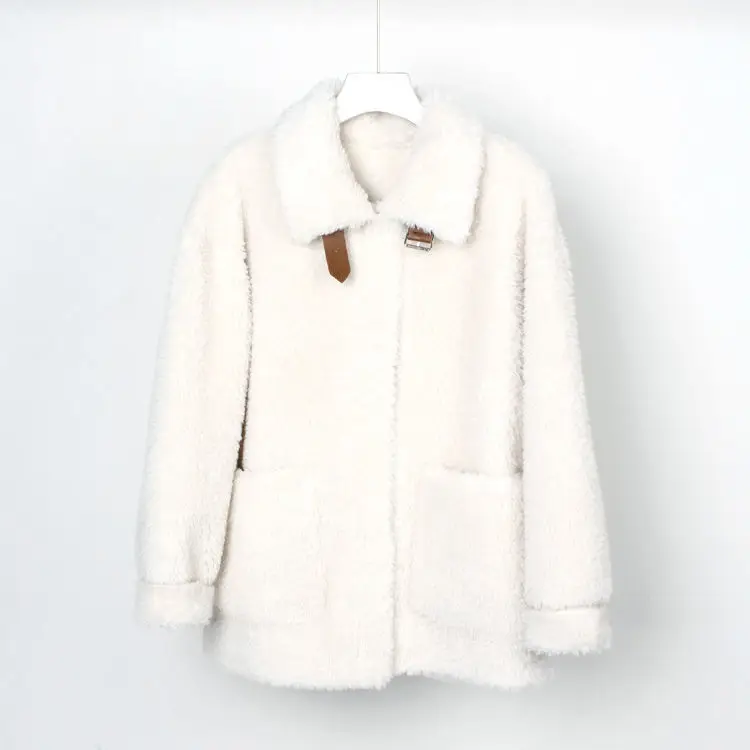 

2020 New Women Winter Real Fur Coats Fashion Wool Coat Female Double-faced Fur Outwear Natural Sheep Shearing Overcoat H41