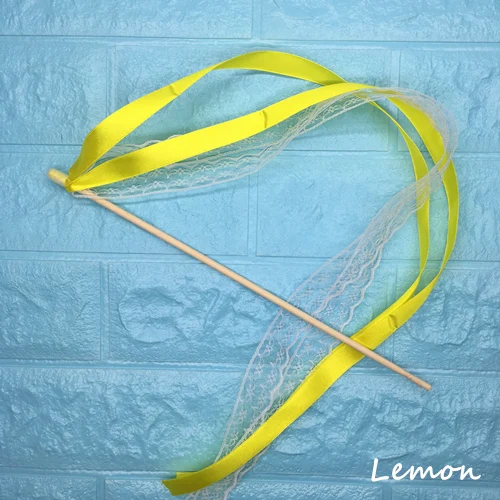 Lemon and Lace 50 шт. свадебные ленты палочки скручивающаяся лента для танцев реквизит лента на палочке с кружевом DIY Свадьба День Рождения Вечеринка подарки - Цвет: Lemon and Lace