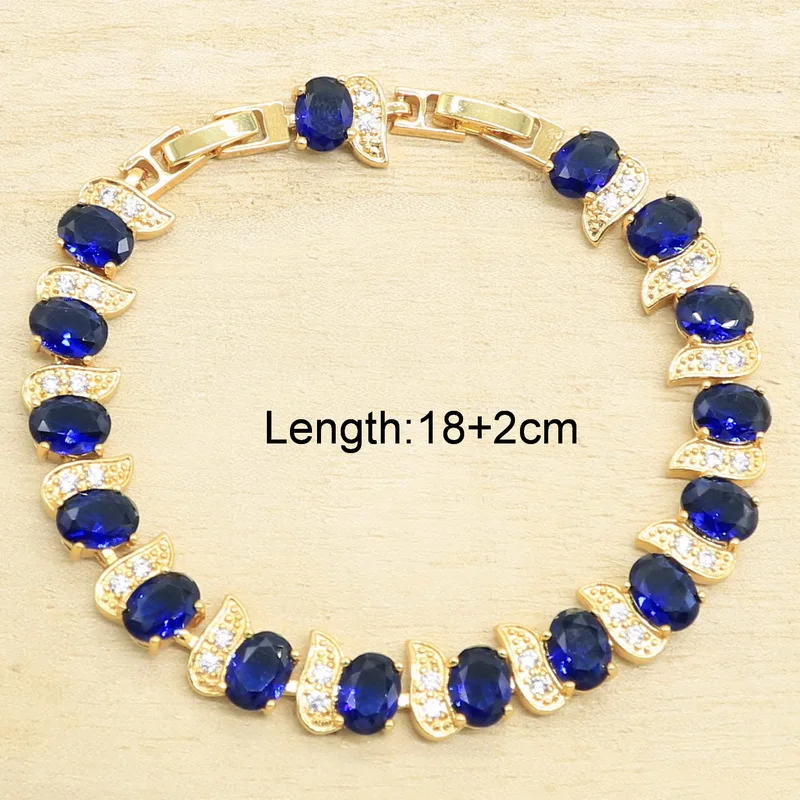 Синий кристалл белый циркон золотой цвет свадебный браслет серьги ожерелье