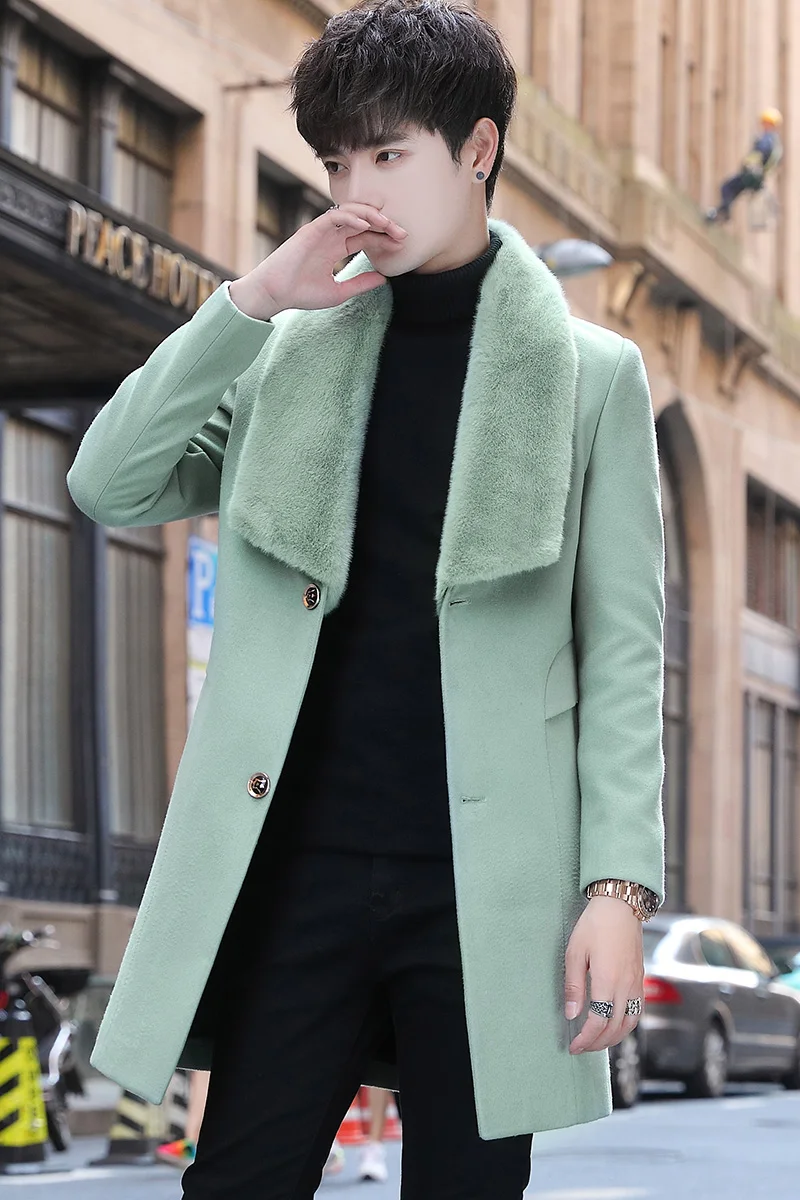 

Winter Thicker 2021 Jackets Mens Wool Trench Coat Fur Collar Keep Warm Long Overcoat Men Casual Windbreaker Erkekler Ceket