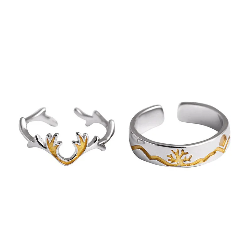 Uloveido Оригинальные 925 пробы серебряные рога мерцающие лесные кольца для пар