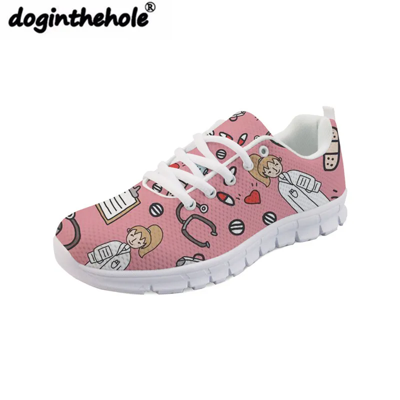R0118AQ Doginthehole/женские кроссовки на плоской подошве; милый мультяшный узор с изображением сиделки; женская обувь на плоской подошве с принтом медведя; Легкая сетчатая прогулочная обувь - Цвет: R0118AQ