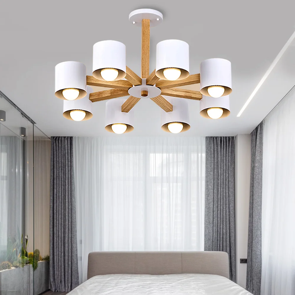 

Kaguyahime LED E27 Holder Iron Modern Wooden Lampshade chandelier lighting Suspendsion Light Fixtures Lustre Decor Bedroom