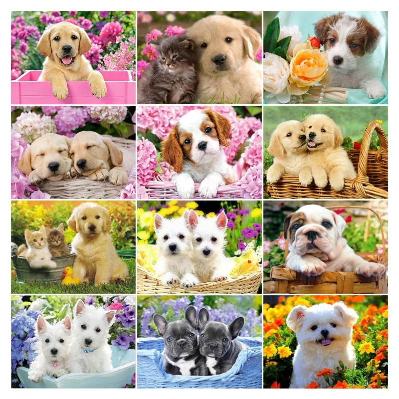 

Full Square/Round Diy 5D Diamond Painting Cross Stitch Dog Flower Animal Diamond Embroidery Picture Rhinestone Mosaic Art Decor