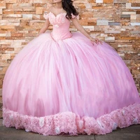 2022 vestidos de 15 anos princess ball gown quinceanera dresses puffy skirt 3d floral applique off shoulder pageant dress