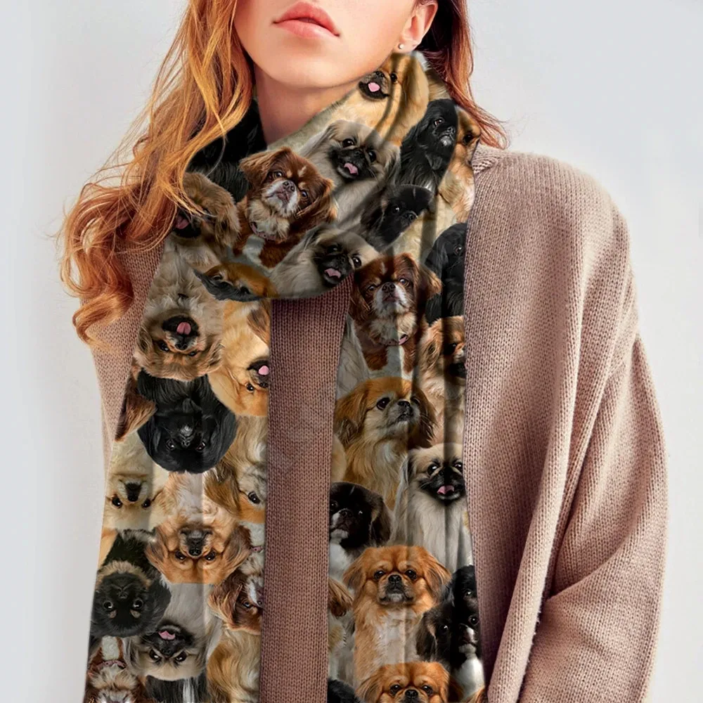 

Pekingese 3D Printed Imitation Cashmere Scarf Autumn And Winter Thickening Warm Funny Dog Shawl Scarf