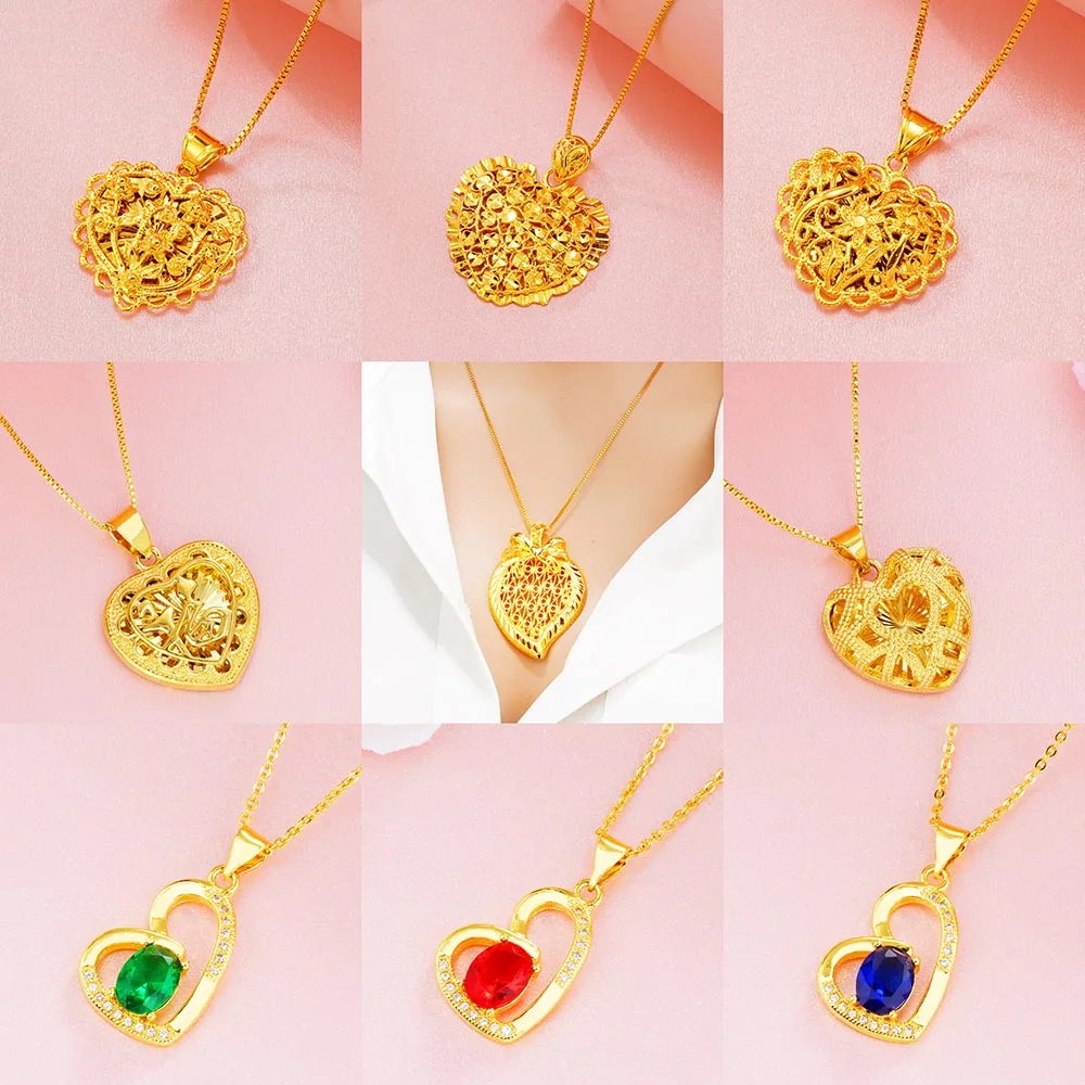 

Heart Shape Real 24K Gold Chain Choker Necklaces for Women Elegant Pendant Clavicle Necklace Fine Friend Jewelry Gifts wholesale