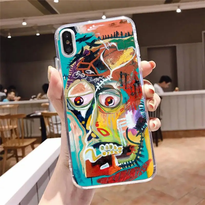 

michael Basquiat Art Graffiti per Phone Case Transparent soft For iphone 5 5s 5c se 6 6s 7 8 11 12 plus mini x xs xr pro max
