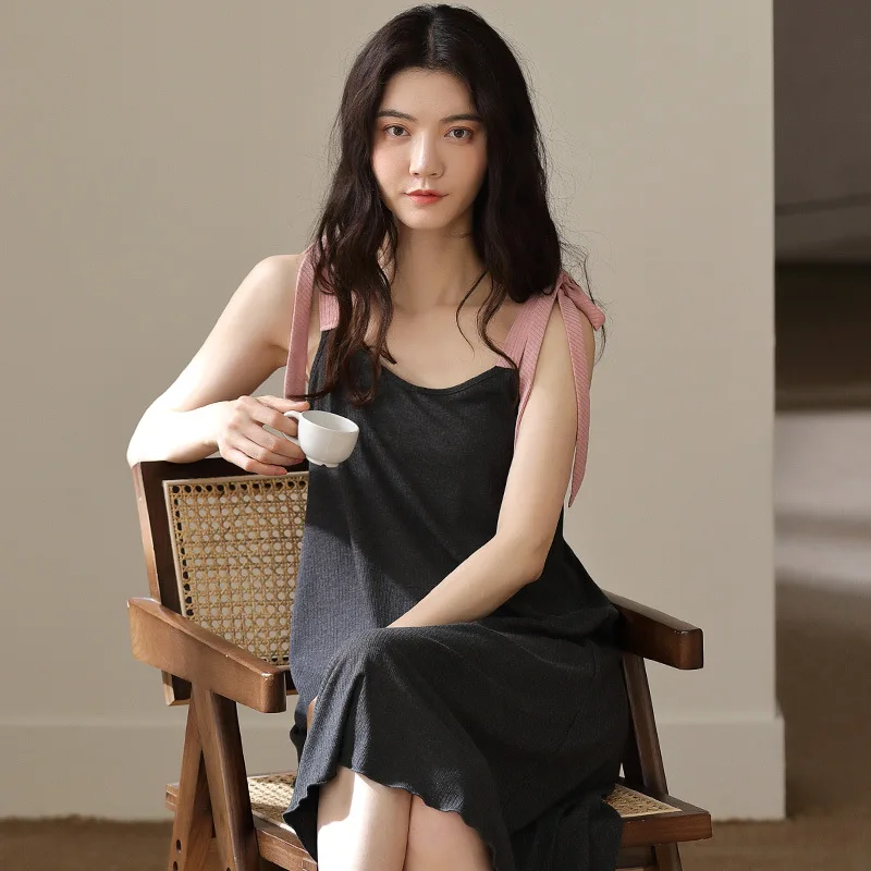 Женское милое розовое Ночное платье на тонких бретельках с бантом мягкие ночные