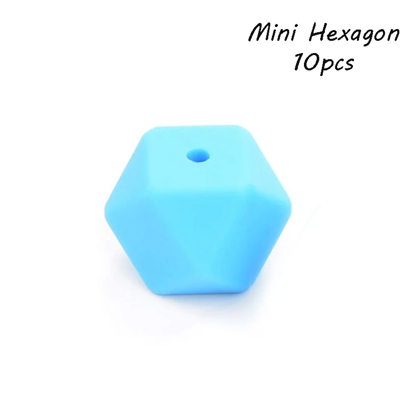 Deep sky blue LOFCA 10 шт. Пищевая силиконовая бусина мини шестиугольник зубной прорезыватель для малышей Прорезыватель зубов игрушки Бусы, не содержат Бисфенол А Соска-Подвеска для DIY - Цвет: Deep sky blue