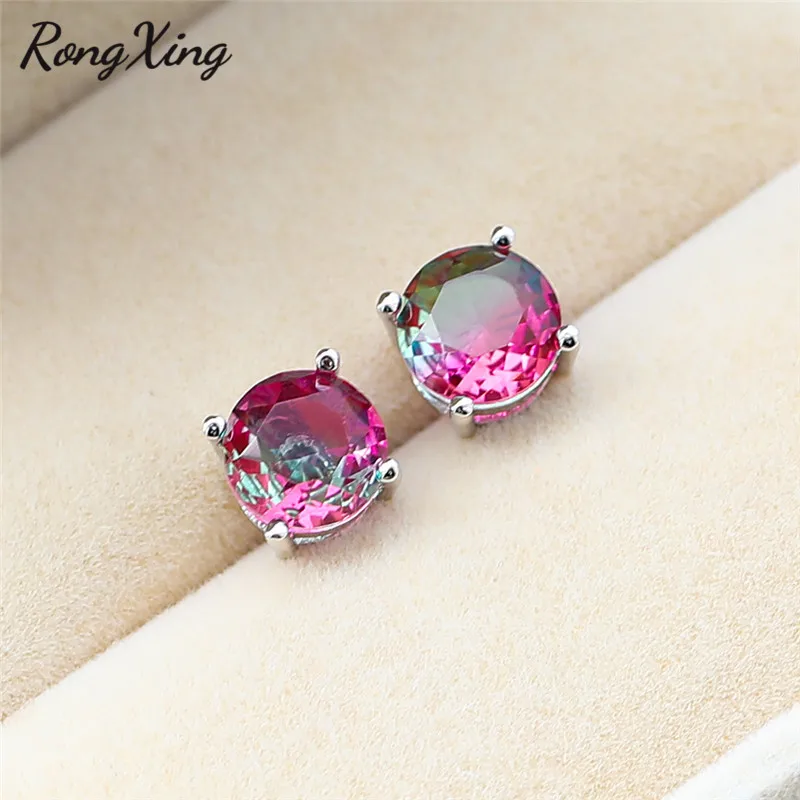 Женские серьги гвоздики RongXing Mystic с радужным огнем и цирконом заполненные белым