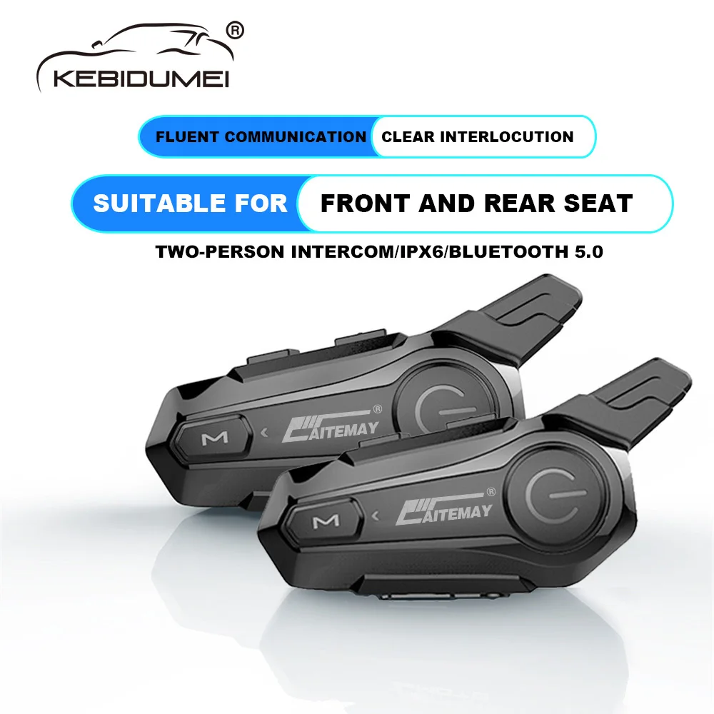 

Bluetooth 5.0 Motorcycle Helmet Intercom 2 Front and Rear Seats 50M Talking Universal Pairing Waterproof Interphone Headset